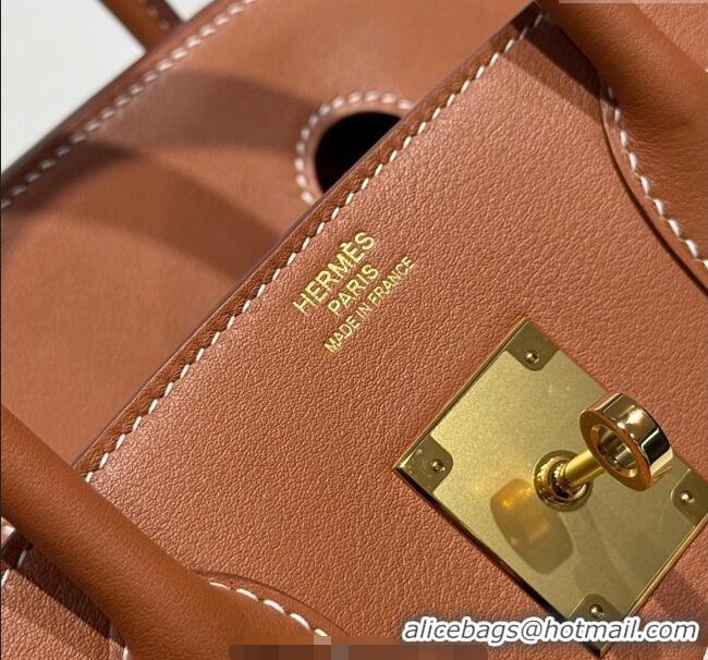 Free Shipping Hermes Birkin 30cm Bag in Waffle Pattern Canvas and Swift Calfskin with Gold Hardware H1069 Brown 2025 (Ha