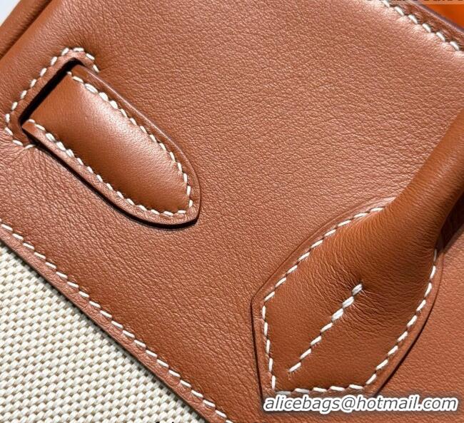 Top Grade Hermes Birkin 30cm Bag in Canvas and Swift Calfskin with Gold Hardware H1069 Brown/White 2025 (Half Handmade)