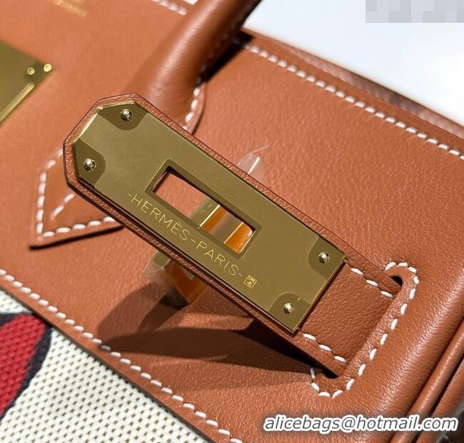 Luxury Cheap Hermes Birkin 30cm Bag in Printed Canvas and Swift Calfskin with Gold Hardware H1070 Brown 2025 (Half Handm