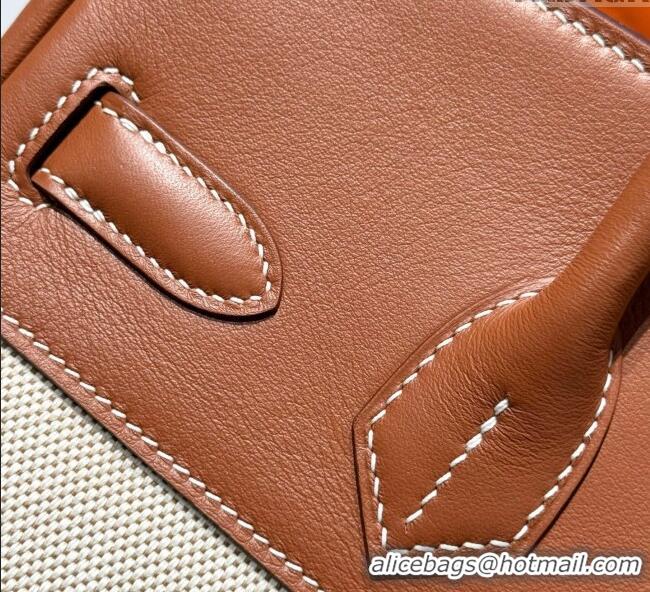 Luxury Cheap Hermes Birkin 30cm Bag in Printed Canvas and Swift Calfskin with Gold Hardware H1070 Brown 2025 (Half Handm