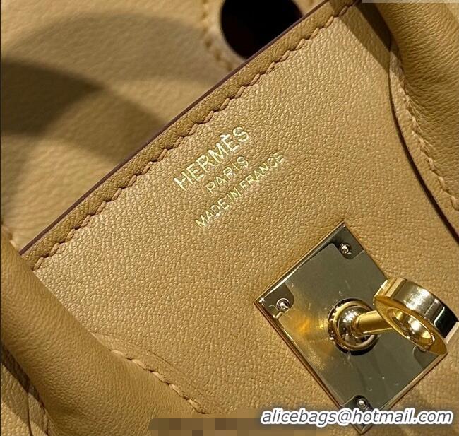 Grade Design Hermes Birkin 25cm Bag in Waffle Pattern Canvas and Swift Calfskin with Gold Hardware H1083 Milk Tea Beige 