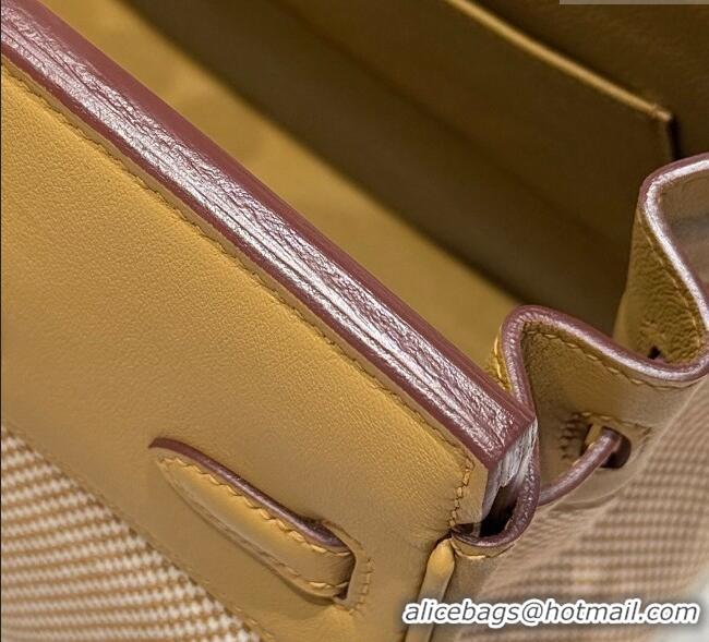 Grade Design Hermes Birkin 25cm Bag in Waffle Pattern Canvas and Swift Calfskin with Gold Hardware H1083 Milk Tea Beige 