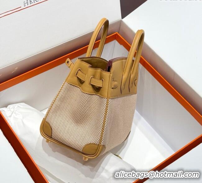 Grade Design Hermes Birkin 25cm Bag in Waffle Pattern Canvas and Swift Calfskin with Gold Hardware H1083 Milk Tea Beige 