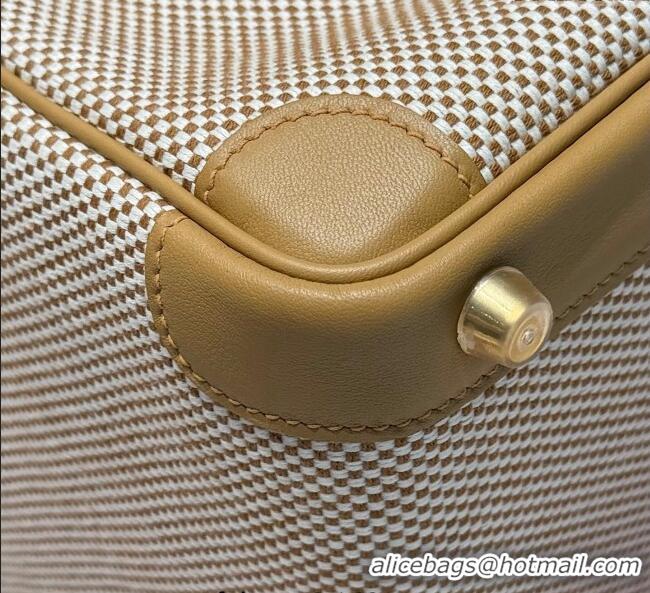 Grade Design Hermes Birkin 25cm Bag in Waffle Pattern Canvas and Swift Calfskin with Gold Hardware H1083 Milk Tea Beige 