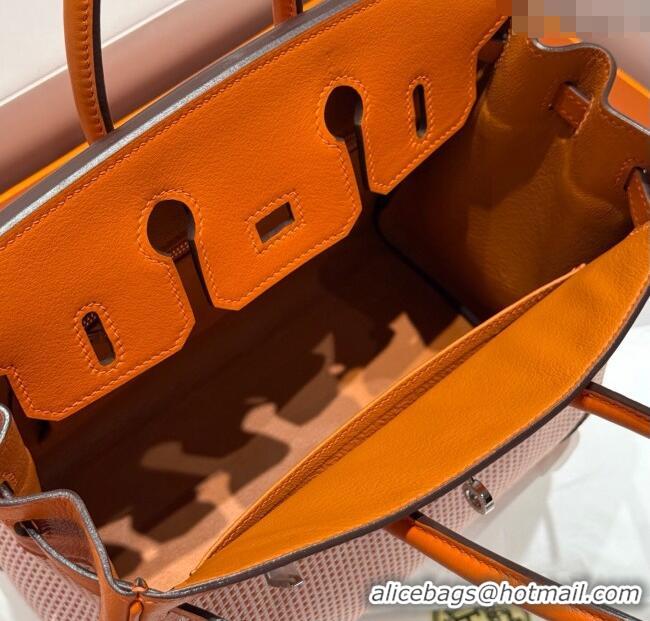 Luxury Cheap Hermes Birkin 25cm Bag in Waffle Pattern Canvas and Swift Calfskin with Silver Hardware H1083 Orange 2025 (