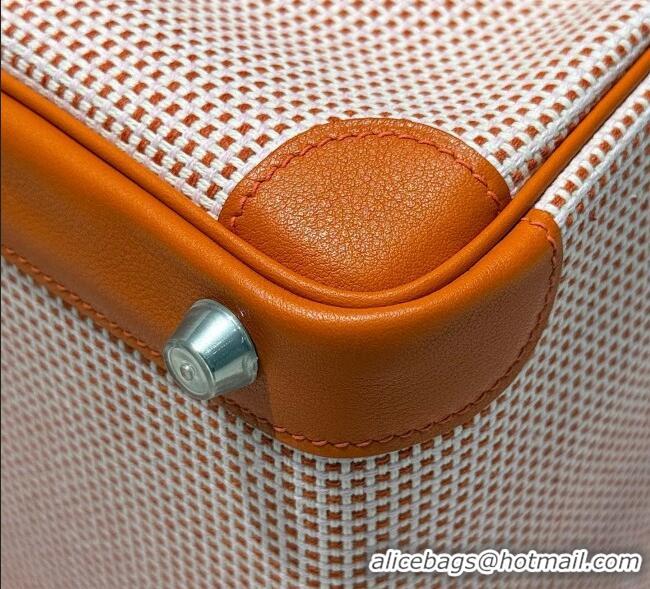 Luxury Cheap Hermes Birkin 25cm Bag in Waffle Pattern Canvas and Swift Calfskin with Silver Hardware H1083 Orange 2025 (