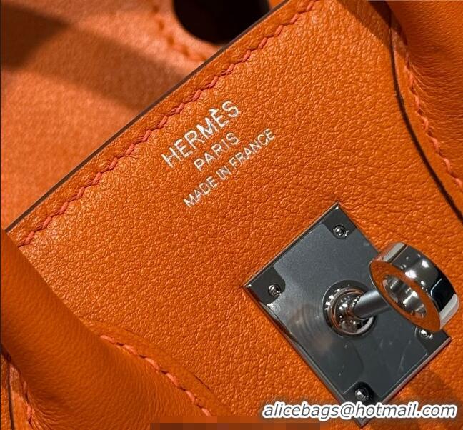 Luxury Cheap Hermes Birkin 25cm Bag in Waffle Pattern Canvas and Swift Calfskin with Silver Hardware H1083 Orange 2025 (