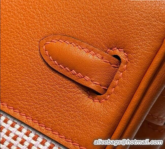 Luxury Cheap Hermes Birkin 25cm Bag in Waffle Pattern Canvas and Swift Calfskin with Silver Hardware H1083 Orange 2025 (