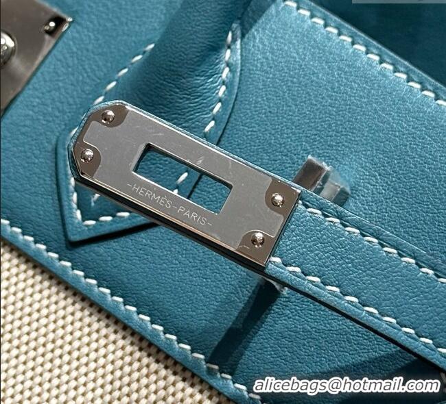 New Fashion Hermes Birkin 25cm Bag in Canvas and Swift Calfskin with Silver Hardware H1083 Denim Blue 2025 (Half Handmad