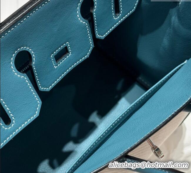 New Fashion Hermes Birkin 25cm Bag in Canvas and Swift Calfskin with Silver Hardware H1083 Denim Blue 2025 (Half Handmad