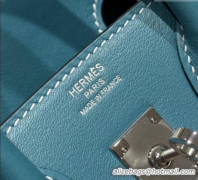 New Fashion Hermes Birkin 25cm Bag in Canvas and Swift Calfskin with Silver Hardware H1083 Denim Blue 2025 (Half Handmad