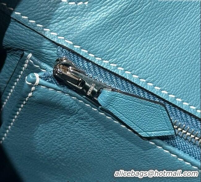 New Fashion Hermes Birkin 25cm Bag in Canvas and Swift Calfskin with Silver Hardware H1083 Denim Blue 2025 (Half Handmad
