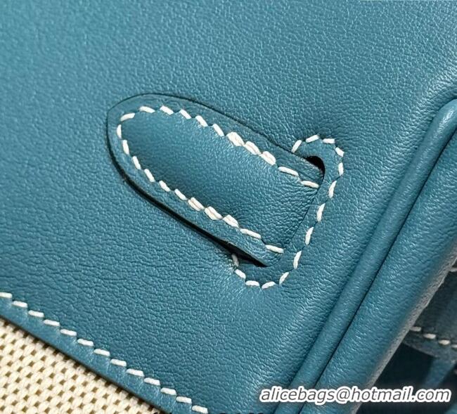 New Fashion Hermes Birkin 25cm Bag in Canvas and Swift Calfskin with Silver Hardware H1083 Denim Blue 2025 (Half Handmad