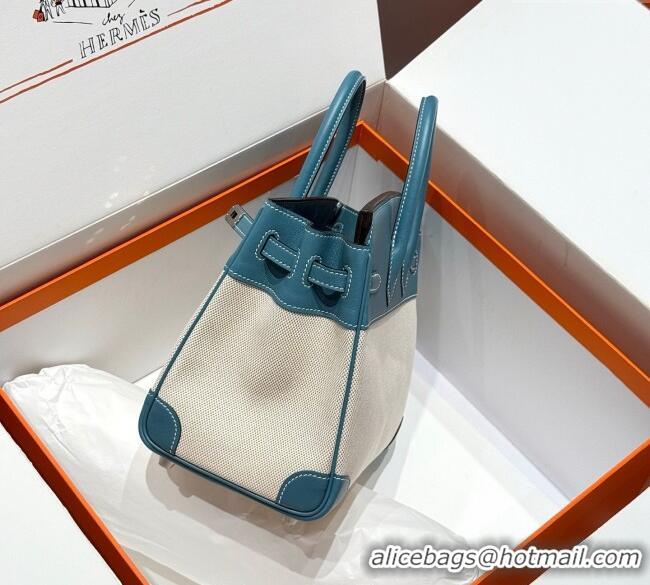 New Fashion Hermes Birkin 25cm Bag in Canvas and Swift Calfskin with Silver Hardware H1083 Denim Blue 2025 (Half Handmad
