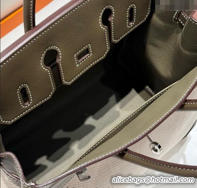 Cheap Price Hermes Birkin 25cm Bag in Canvas and Swift Calfskin with Silver Hardware H1083 Elephant Grey 2025 (Half Hand