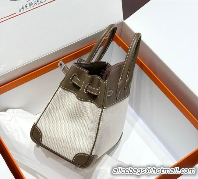 Cheap Price Hermes Birkin 25cm Bag in Canvas and Swift Calfskin with Silver Hardware H1083 Elephant Grey 2025 (Half Hand