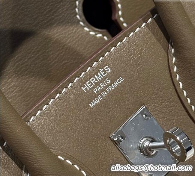 Cheap Price Hermes Birkin 25cm Bag in Canvas and Swift Calfskin with Silver Hardware H1083 Elephant Grey 2025 (Half Hand