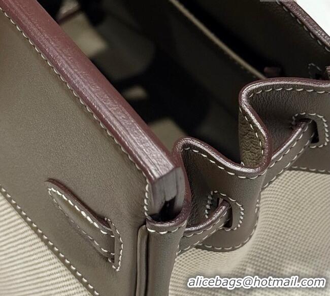 Cheap Price Hermes Birkin 25cm Bag in Canvas and Swift Calfskin with Silver Hardware H1083 Elephant Grey 2025 (Half Hand