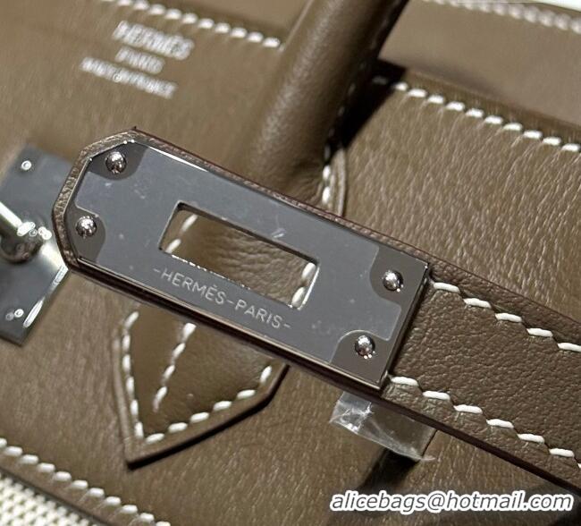 Cheap Price Hermes Birkin 25cm Bag in Canvas and Swift Calfskin with Silver Hardware H1083 Elephant Grey 2025 (Half Hand