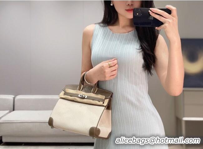 Cheap Price Hermes Birkin 25cm Bag in Canvas and Swift Calfskin with Silver Hardware H1083 Elephant Grey 2025 (Half Hand