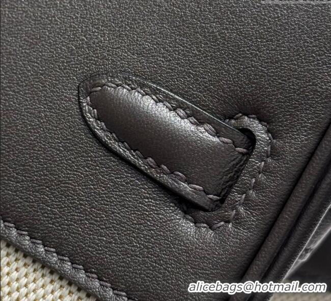 Discount Hermes Birkin 25cm Bag in Canvas and Swift Calfskin with Silver Hardware H1083 Ebony 2025 (Half Handmade)