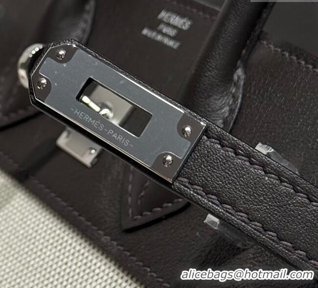 Discount Hermes Birkin 25cm Bag in Canvas and Swift Calfskin with Silver Hardware H1083 Ebony 2025 (Half Handmade)