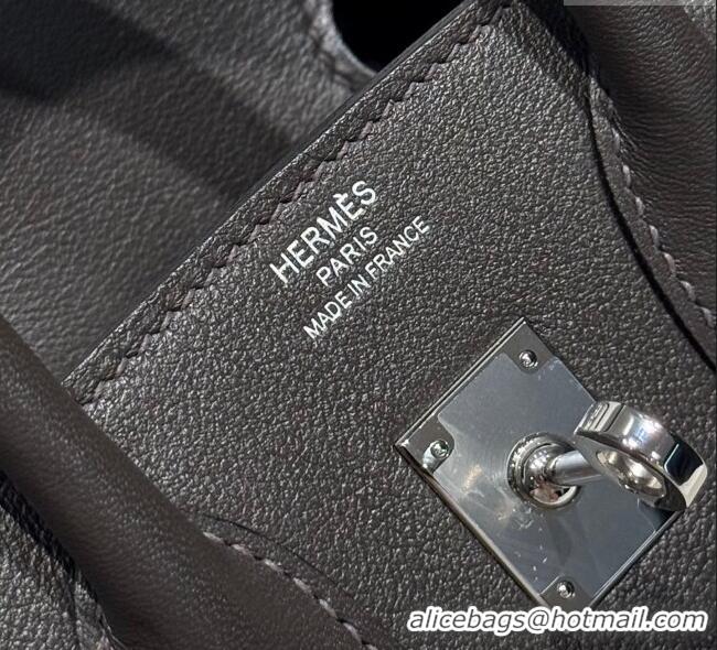 Discount Hermes Birkin 25cm Bag in Canvas and Swift Calfskin with Silver Hardware H1083 Ebony 2025 (Half Handmade)