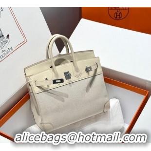 Best Grade Hermes Birkin 25cm Bag in Canvas and Swift Calfskin with Silver Hardware H1083 Milk Shake White 2025 (Half Ha