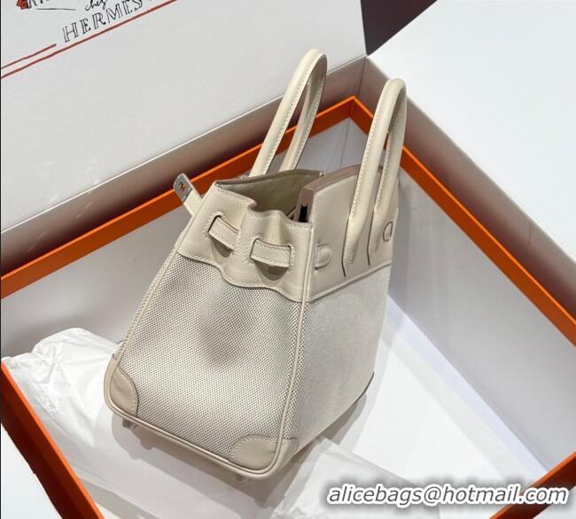 Best Grade Hermes Birkin 25cm Bag in Canvas and Swift Calfskin with Silver Hardware H1083 Milk Shake White 2025 (Half Ha