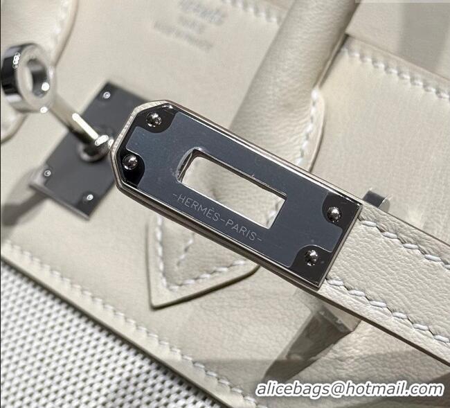 Best Grade Hermes Birkin 25cm Bag in Canvas and Swift Calfskin with Silver Hardware H1083 Milk Shake White 2025 (Half Ha