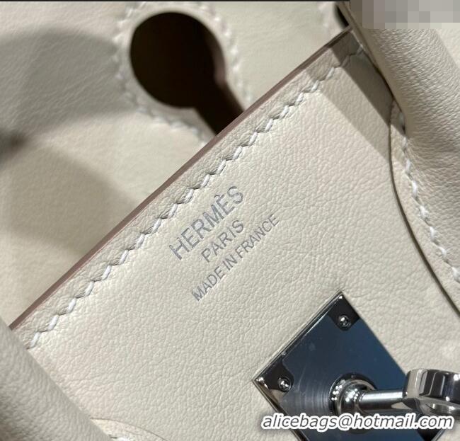 Best Grade Hermes Birkin 25cm Bag in Canvas and Swift Calfskin with Silver Hardware H1083 Milk Shake White 2025 (Half Ha