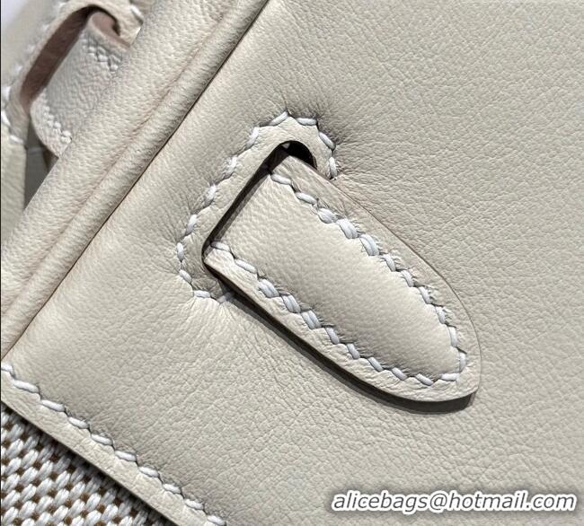 Best Grade Hermes Birkin 25cm Bag in Canvas and Swift Calfskin with Silver Hardware H1083 Milk Shake White 2025 (Half Ha