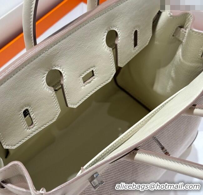 Best Grade Hermes Birkin 25cm Bag in Canvas and Swift Calfskin with Silver Hardware H1083 Milk Shake White 2025 (Half Ha