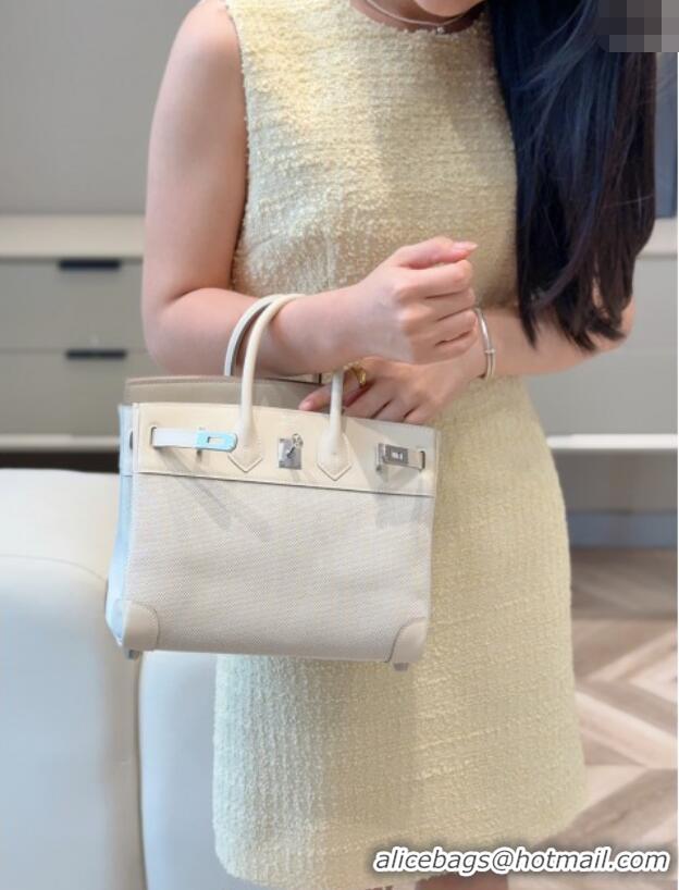 Best Grade Hermes Birkin 25cm Bag in Canvas and Swift Calfskin with Silver Hardware H1083 Milk Shake White 2025 (Half Ha