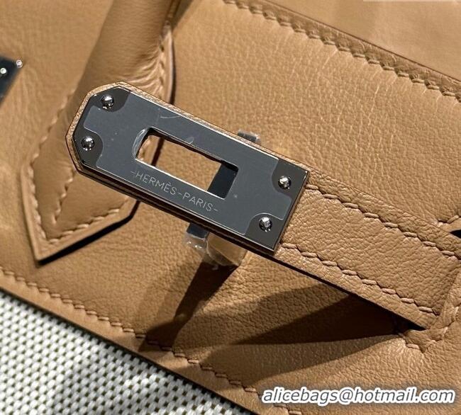 Well Crafted Hermes Birkin 25cm Bag in Canvas and Swift Calfskin with Silver Hardware H1083 Milk Tea Beige 2025 (Half Ha