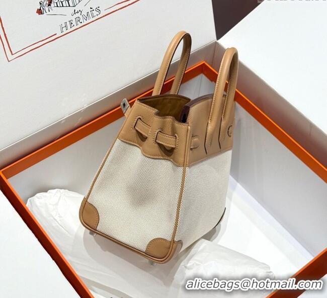 Well Crafted Hermes Birkin 25cm Bag in Canvas and Swift Calfskin with Silver Hardware H1083 Milk Tea Beige 2025 (Half Ha