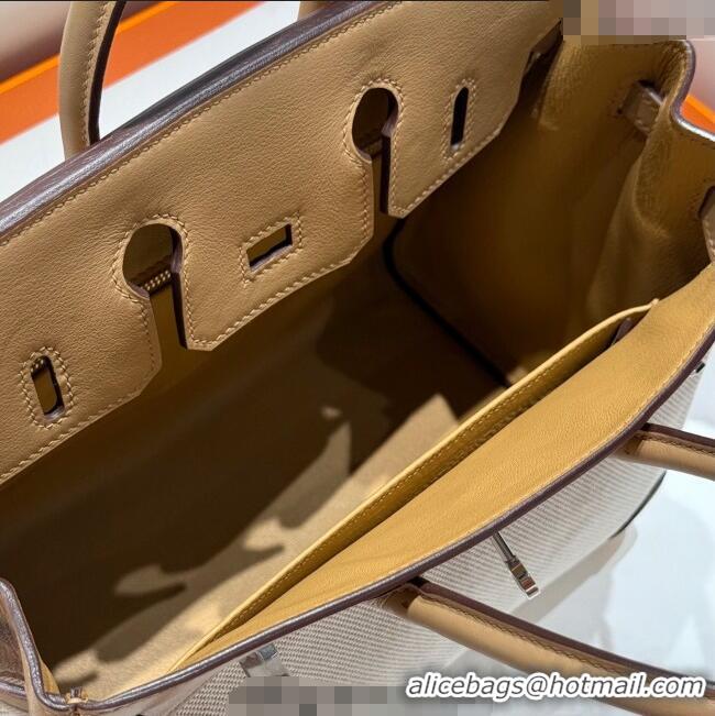 Well Crafted Hermes Birkin 25cm Bag in Canvas and Swift Calfskin with Silver Hardware H1083 Milk Tea Beige 2025 (Half Ha
