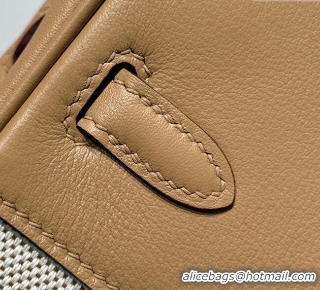 Well Crafted Hermes Birkin 25cm Bag in Canvas and Swift Calfskin with Silver Hardware H1083 Milk Tea Beige 2025 (Half Ha
