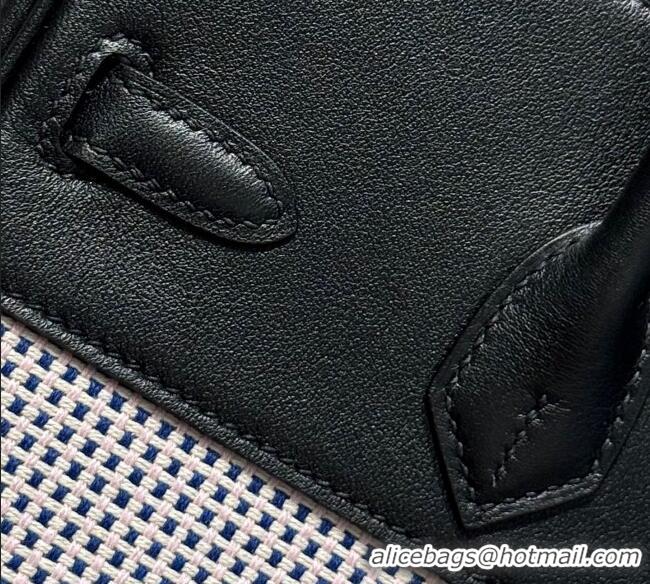 Good Product Hermes Birkin 25cm Bag in Waffle Pattern Canvas and Swift Calfskin with Silver Hardware H1085 Black/Pale Pi