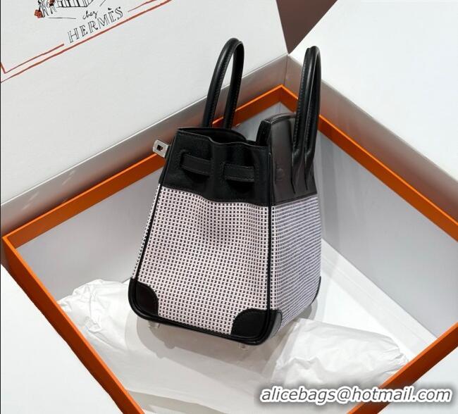 Good Product Hermes Birkin 25cm Bag in Waffle Pattern Canvas and Swift Calfskin with Silver Hardware H1085 Black/Pale Pi