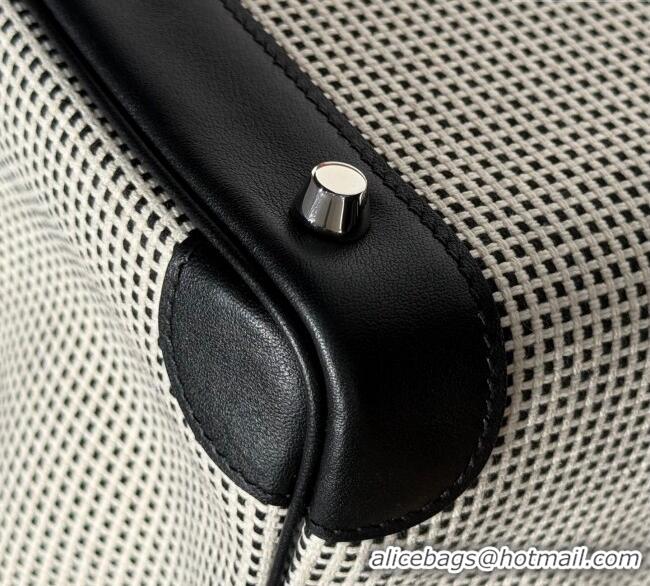 Discount Hermes Birkin 25cm Bag in Waffle Pattern Canvas and Swift Calfskin with Silver Hardware H1083 Black/White 2025 
