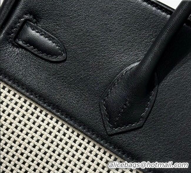 Discount Hermes Birkin 25cm Bag in Waffle Pattern Canvas and Swift Calfskin with Silver Hardware H1083 Black/White 2025 
