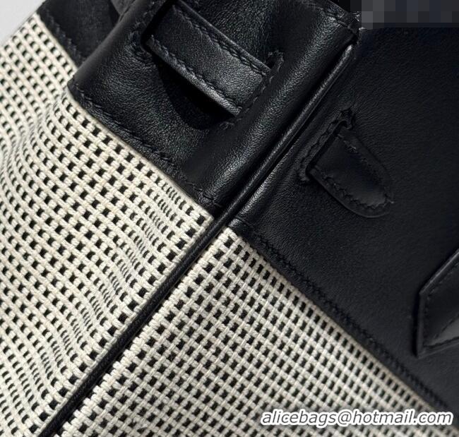 Discount Hermes Birkin 25cm Bag in Waffle Pattern Canvas and Swift Calfskin with Silver Hardware H1083 Black/White 2025 