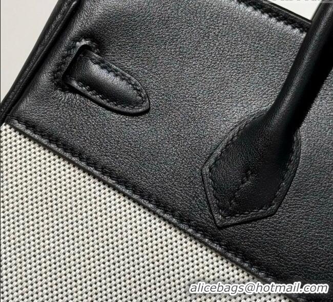 Best Product Hermes Birkin 25cm Bag in Canvas and Swift Calfskin Leather with Silver Hardware H1083 Black/White 2025 (Ha