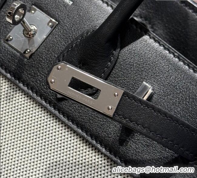 Best Product Hermes Birkin 25cm Bag in Canvas and Swift Calfskin Leather with Silver Hardware H1083 Black/White 2025 (Ha