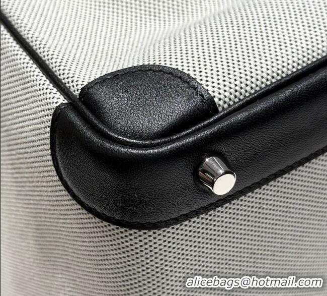 Best Product Hermes Birkin 25cm Bag in Canvas and Swift Calfskin Leather with Silver Hardware H1083 Black/White 2025 (Ha
