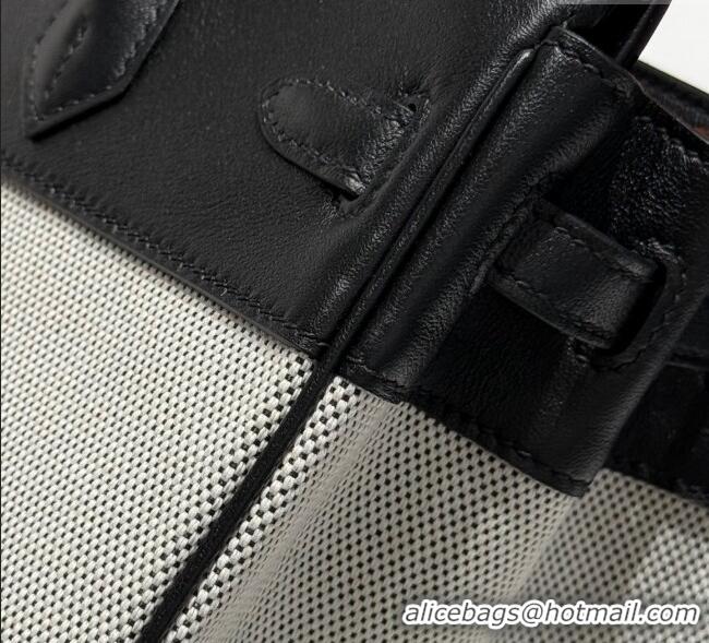 Best Product Hermes Birkin 25cm Bag in Canvas and Swift Calfskin Leather with Silver Hardware H1083 Black/White 2025 (Ha