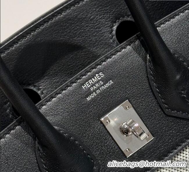 Best Product Hermes Birkin 25cm Bag in Canvas and Swift Calfskin Leather with Silver Hardware H1083 Black/White 2025 (Ha