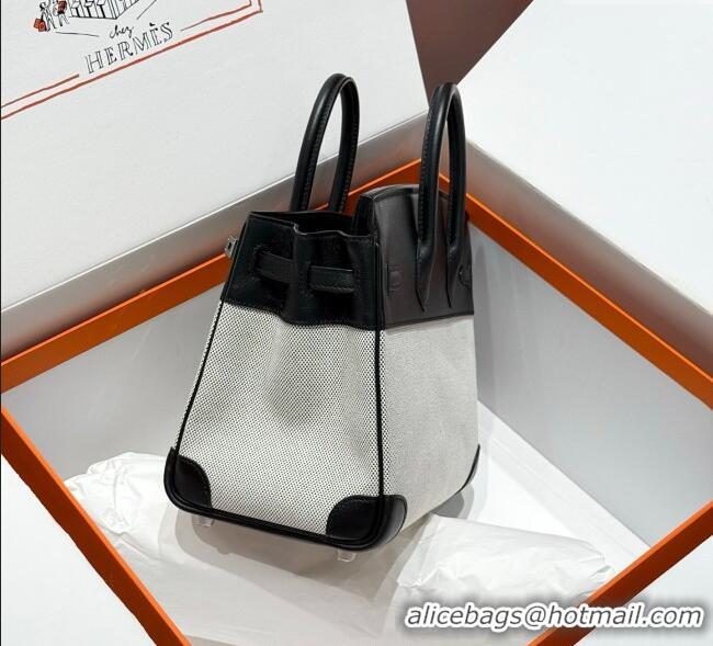 Best Product Hermes Birkin 25cm Bag in Canvas and Swift Calfskin Leather with Silver Hardware H1083 Black/White 2025 (Ha
