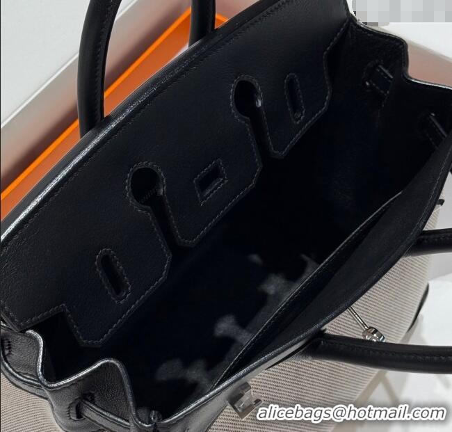 Best Product Hermes Birkin 25cm Bag in Canvas and Swift Calfskin Leather with Silver Hardware H1083 Black/White 2025 (Ha